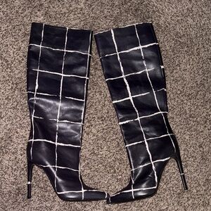 Balenciaga Black and White Checkered Women's Boots